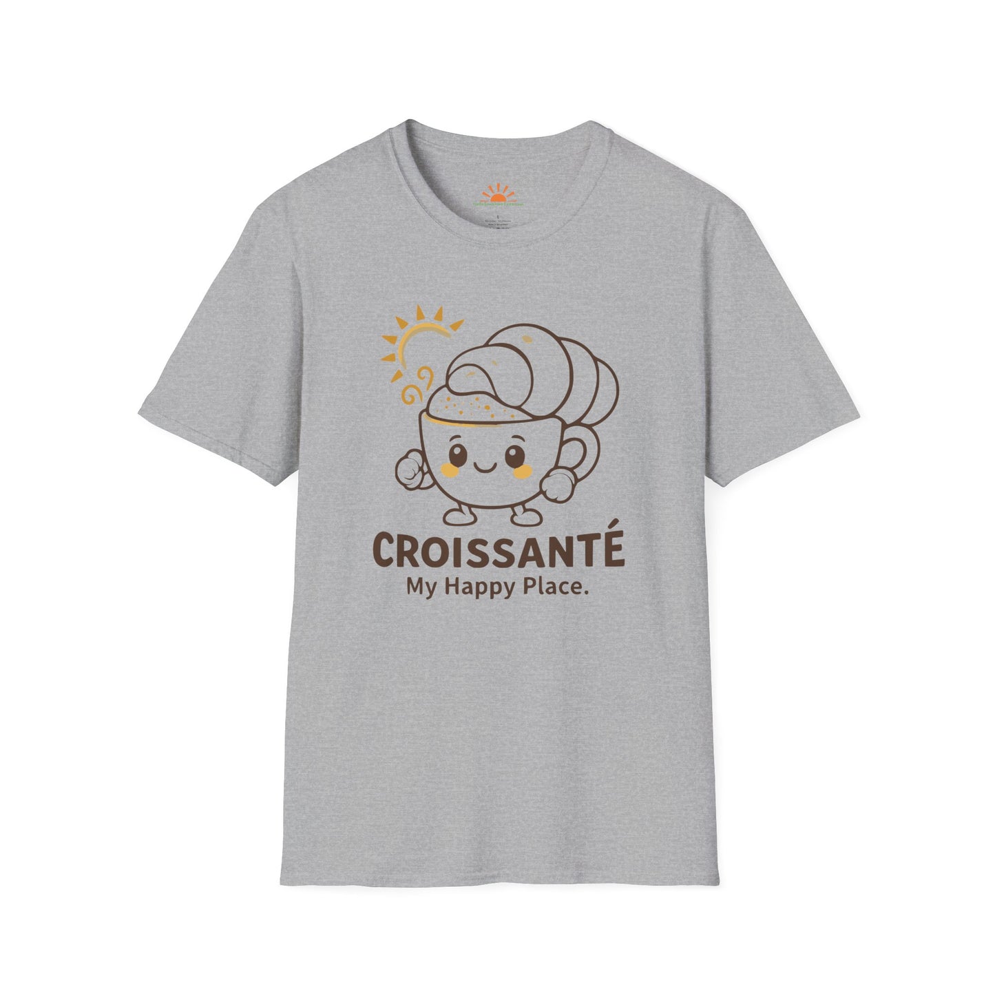 Croissant Coffee Shirt – Cute Breakfast Positivity Graphic Tee – Grunge Texture
