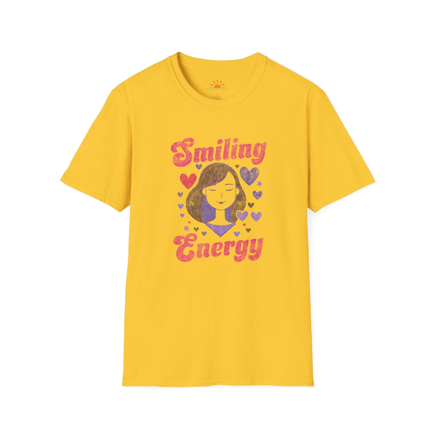 Retro Smiling Energy T-Shirt – Positivity Graphic - Grunge Texture - Hello Sunshine Tees