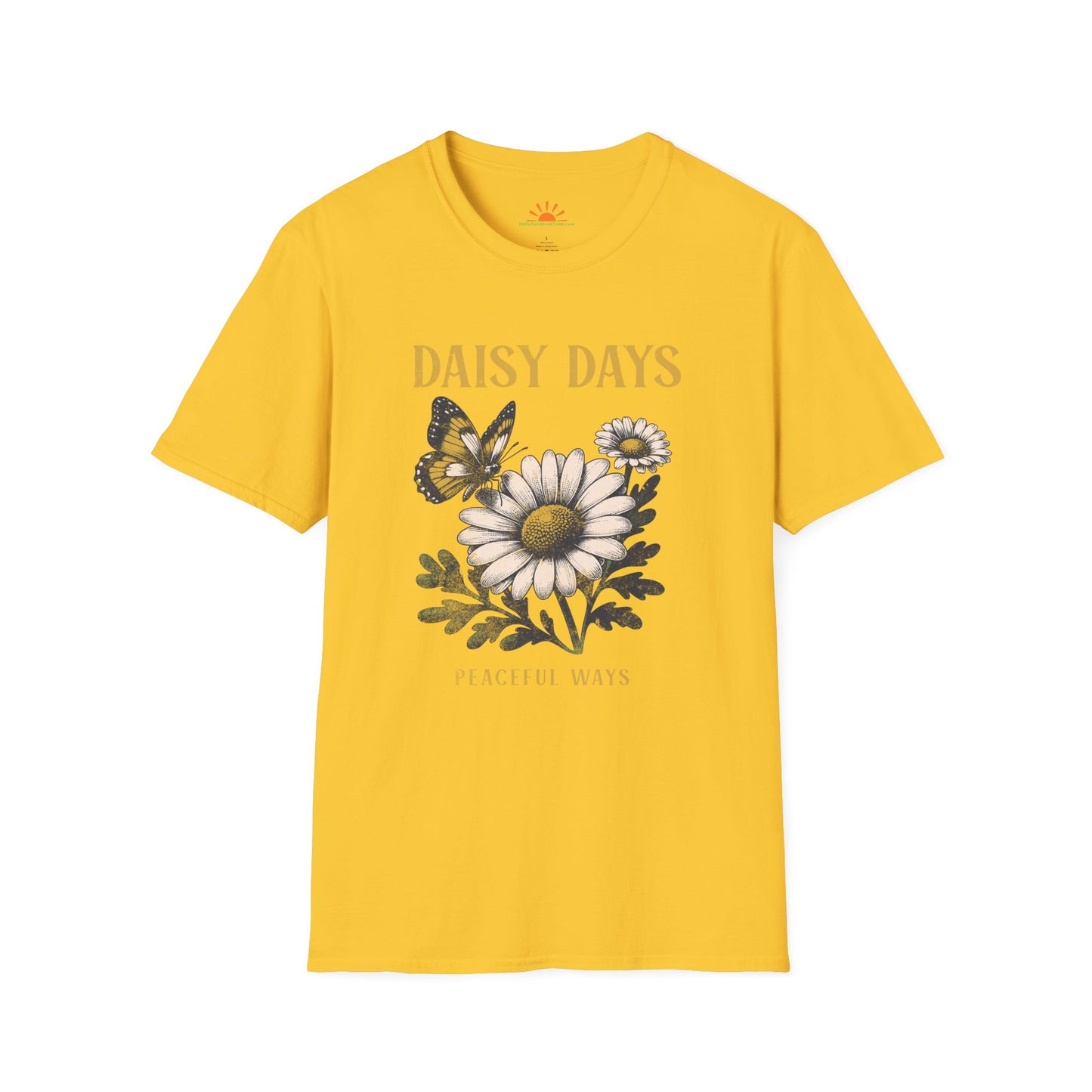 Daisy Days Peaceful Ways Shirt - Vintage Butterfly Graphic Tee – Grunge Texture - Hello Sunshine Tees