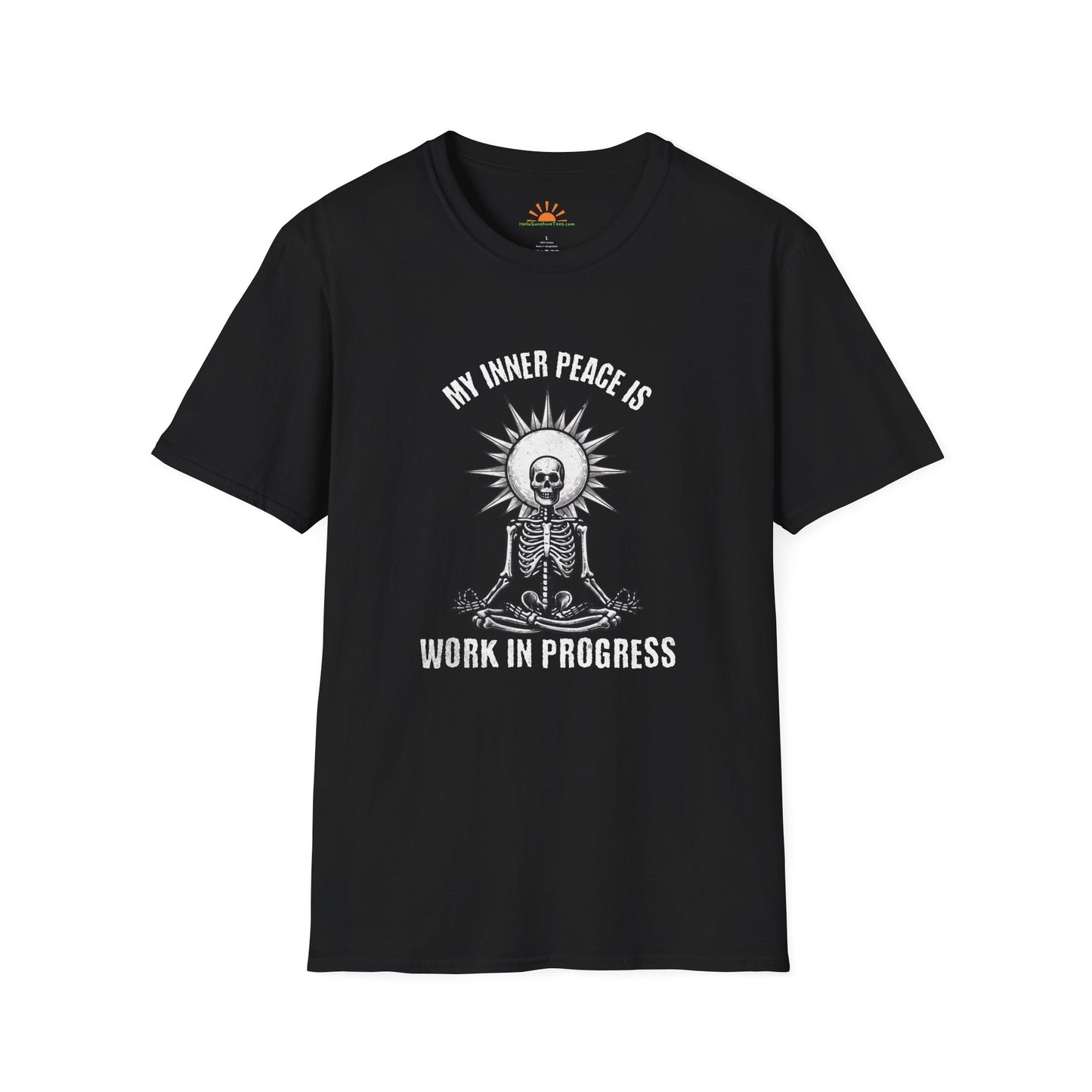 My Inner Peace is a Work In Progress - Funny Skeleton T-Shirt – Grunge Texture