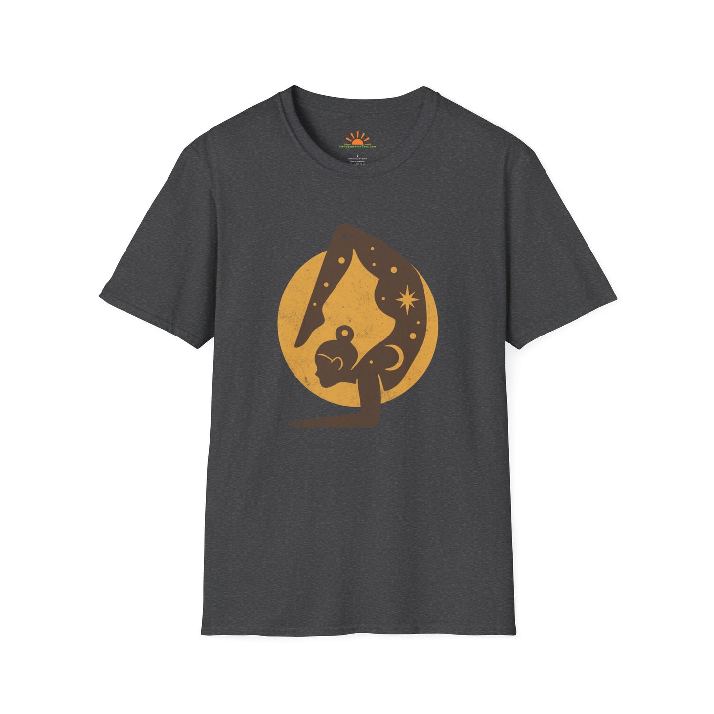 Cosmic Yoga T-Shirt – Celestial Moon Mindfulness & Positivity Graphic Tee – Grunge Texture - Hello Sunshine Tees