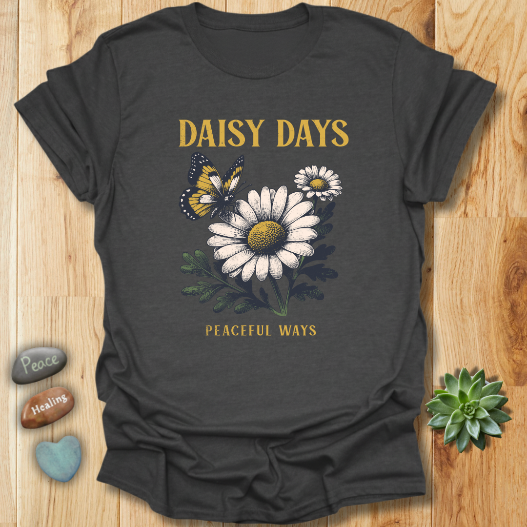 Daisy Days Peaceful Ways Shirt - Vintage Butterfly Graphic Tee – Grunge Texture