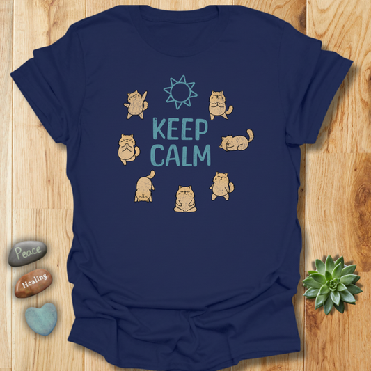Keep Calm T-Shirt - Funny Cat Yoga Poses Tee – Grunge Texture