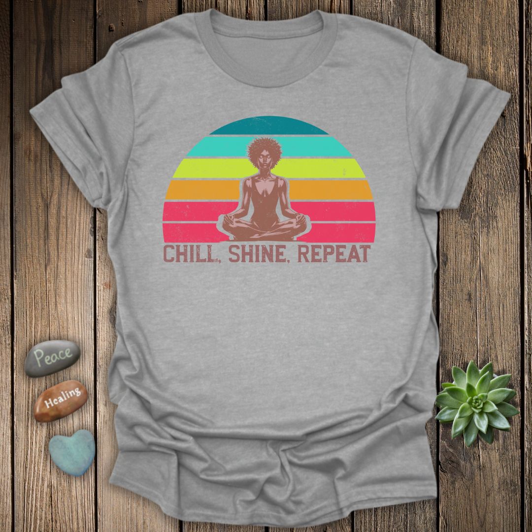 Chill Shine Repeat Mindfulness Yoga T-Shirt – Grunge Texture