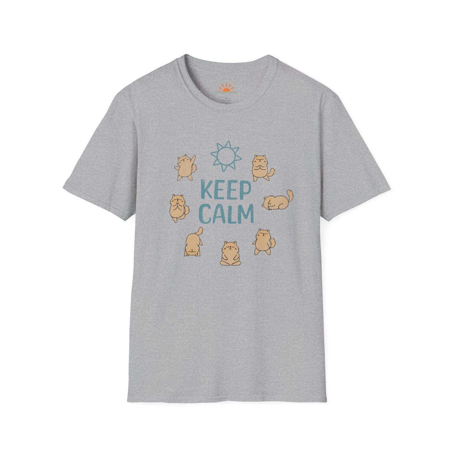 Keep Calm T-Shirt - Funny Cat Yoga Poses Tee – Grunge Texture