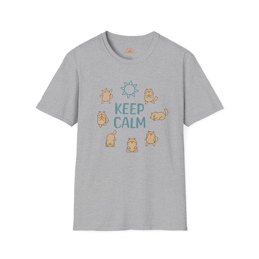 Keep Calm T-Shirt - Funny Cat Yoga Poses Tee – Grunge Texture