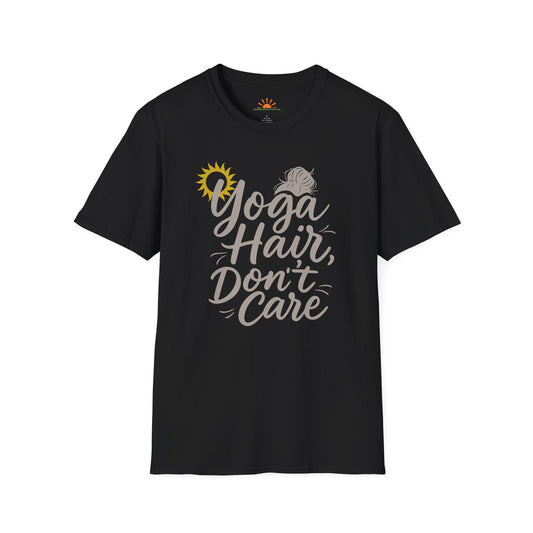 Yoga Hair Don't Care T-Shirt – Funny Messy Bun Yoga Tee for Women, Positive Vibes Workout Shirt