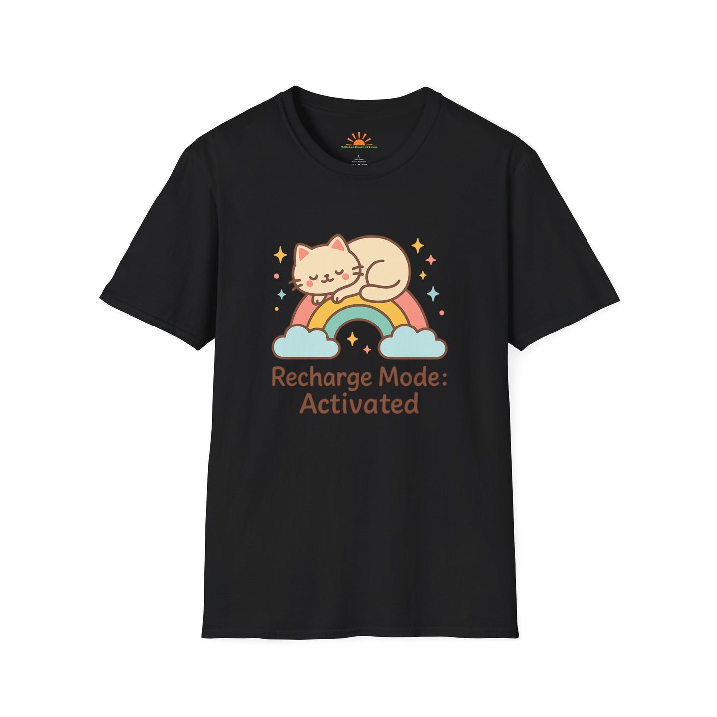 Cute Rainbow Cat Shirt – Chill and Recharge Graphic Tee - Hello Sunshine Tees