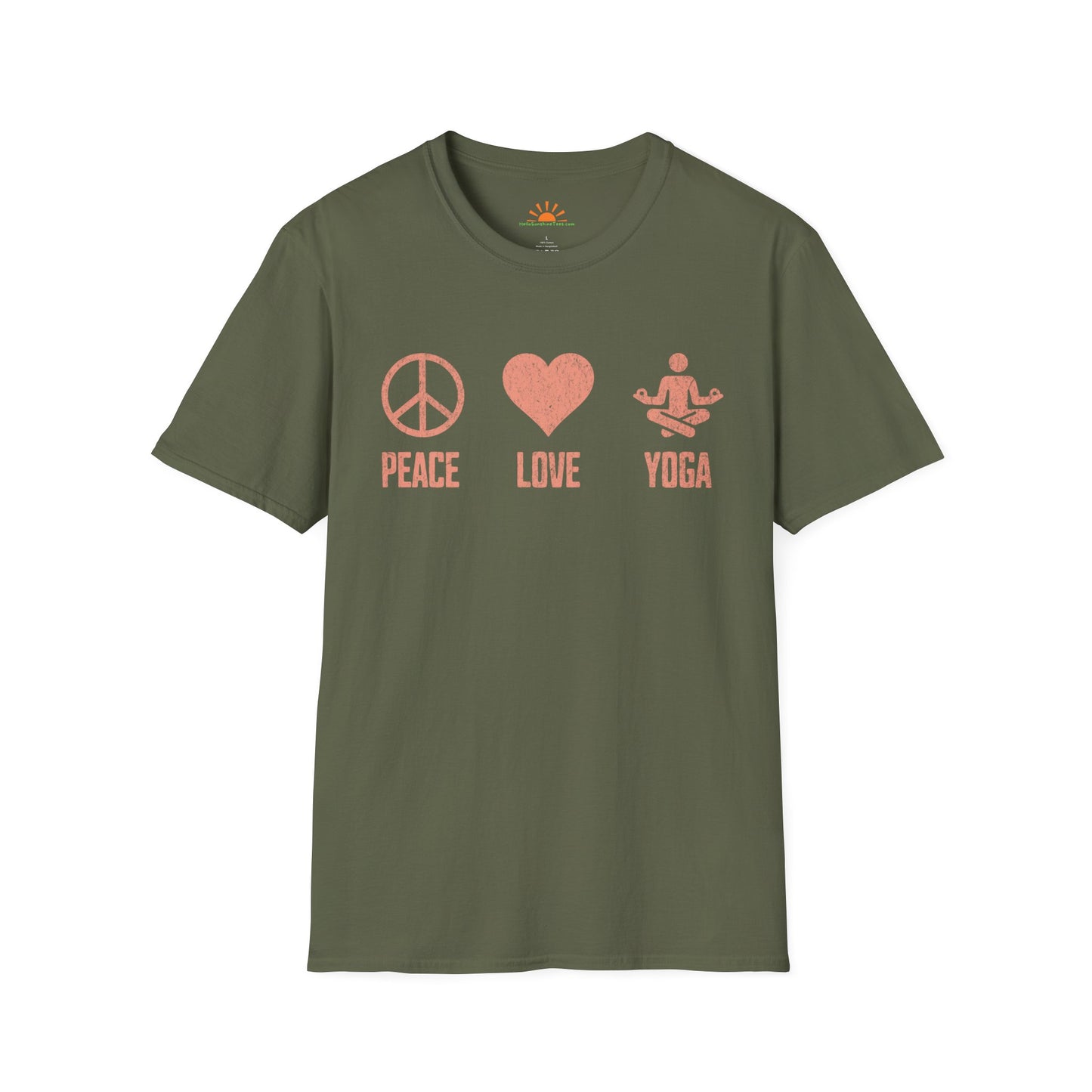 Peace Love Yoga Tee – Positive Vibes Workout Shirt – Grunge Texture - Hello Sunshine Tees