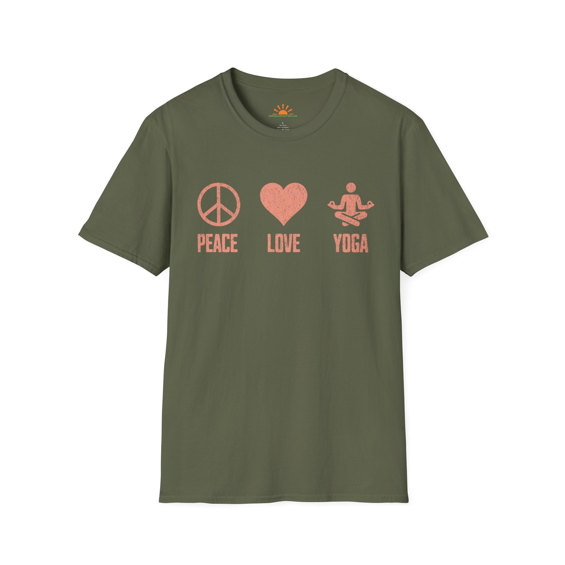 Peace Love Yoga Tee – Positive Vibes Workout Shirt – Grunge Texture - Hello Sunshine Tees