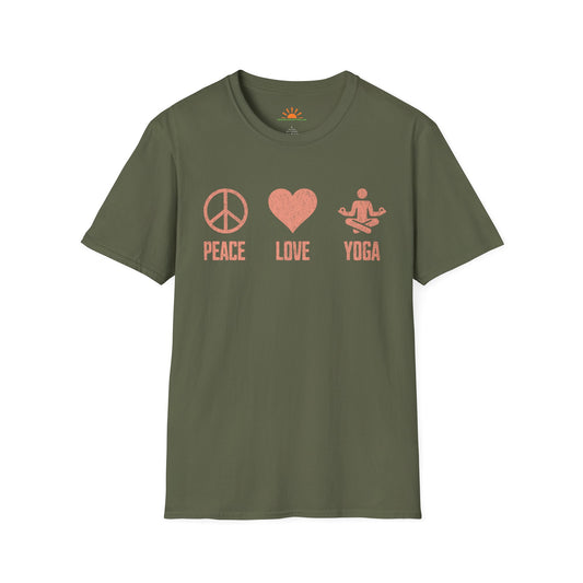 Peace Love Yoga Tee – Positive Vibes Workout Shirt – Grunge Texture - Hello Sunshine Tees