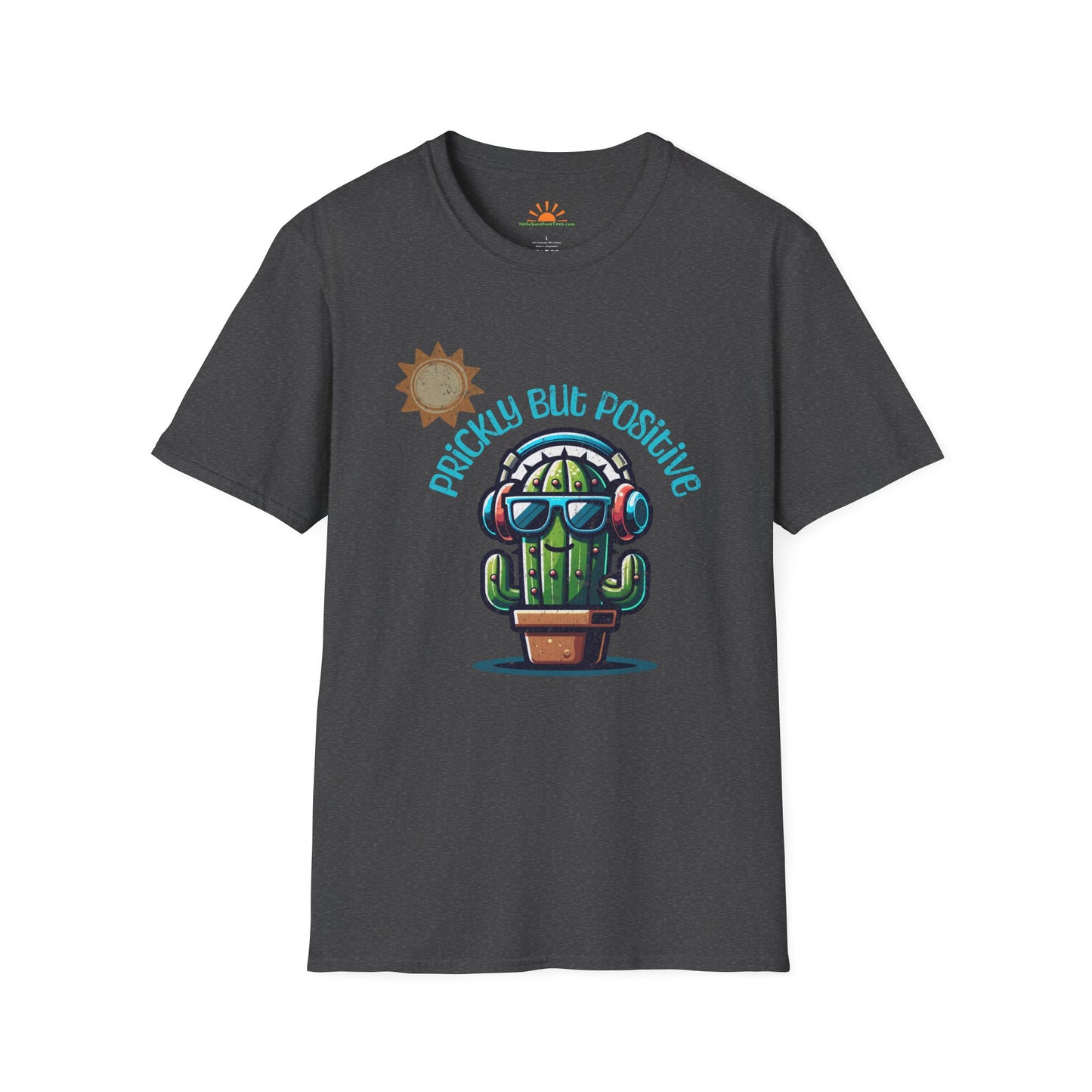 Funny Cactus Shirt – Prickly but Positive Positivity Graphic Tee – Grunge Texture - Hello Sunshine Tees