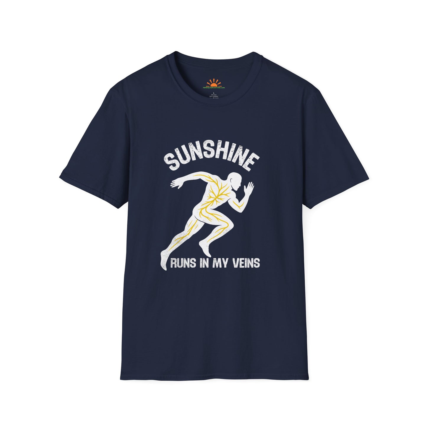Sunshine Runs in My Veins Shirt – Retro Runner Graphic Tee – Grunge Texture - Hello Sunshine Tees