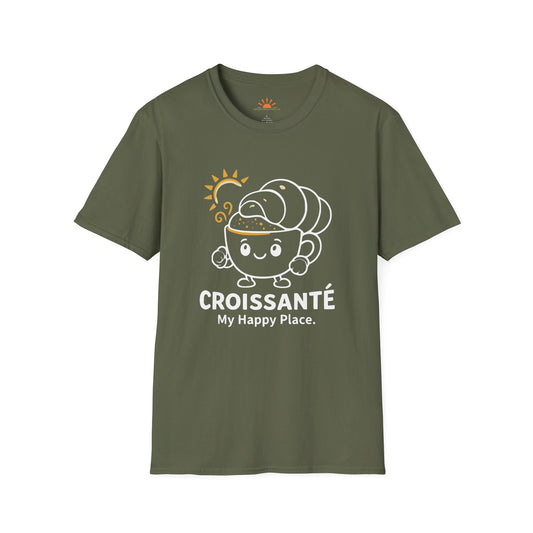 Croissant Coffee Shirt – Cute Breakfast Positivity Graphic Tee – Grunge Texture