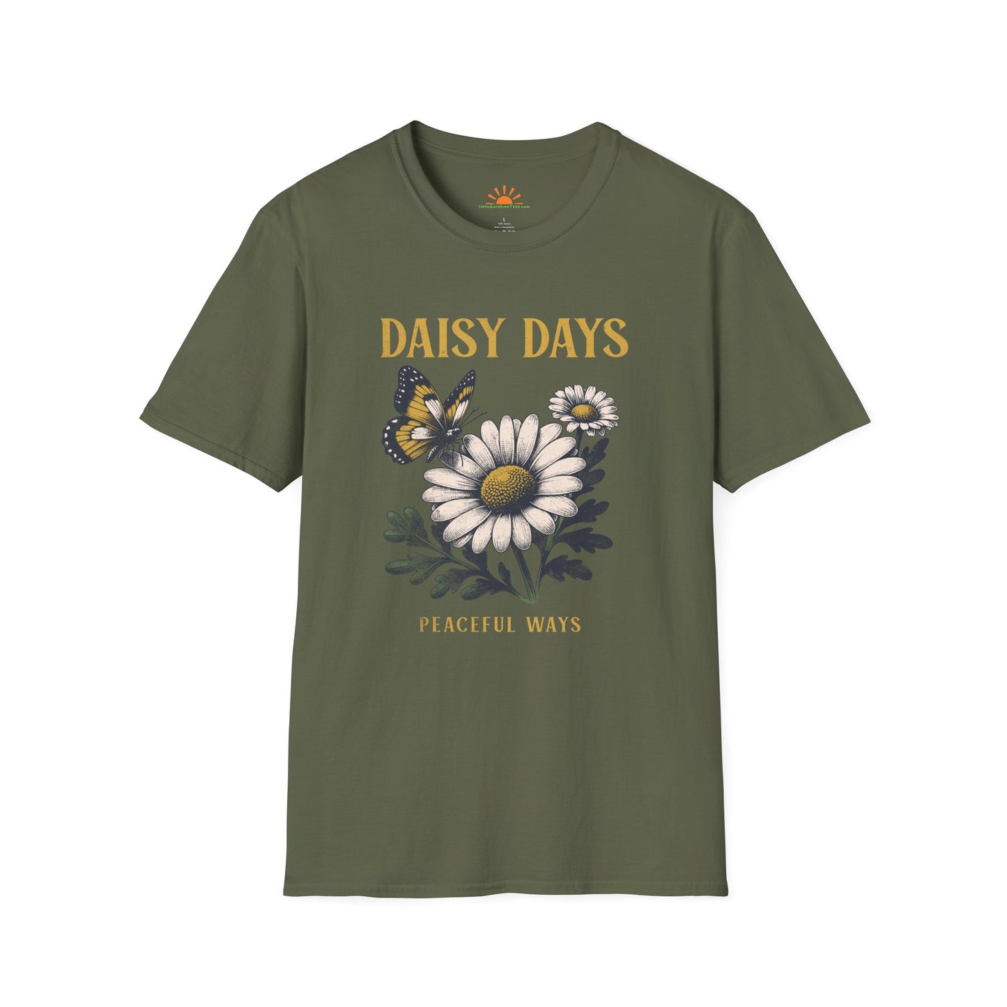 Daisy Days Peaceful Ways Shirt - Vintage Butterfly Graphic Tee – Grunge Texture - Hello Sunshine Tees