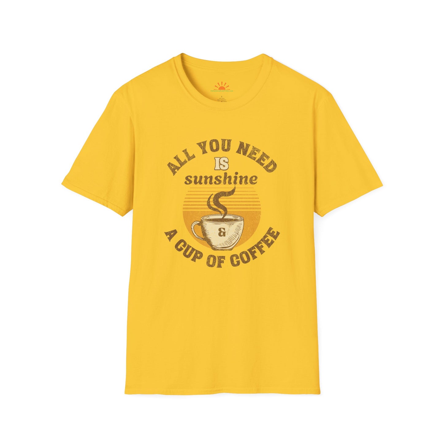 Sunshine and Coffee Lover Tee – Vintage Graphic Shirt – Grunge Texture - Hello Sunshine Tees