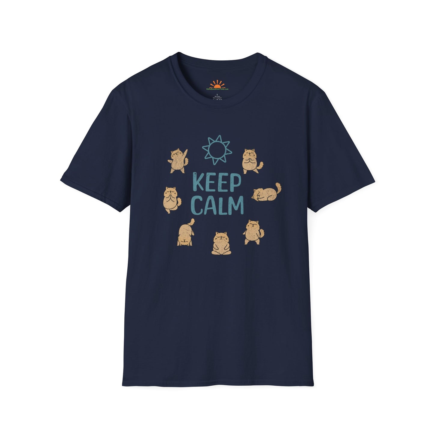 Keep Calm T-Shirt - Funny Cat Yoga Poses Tee – Grunge Texture