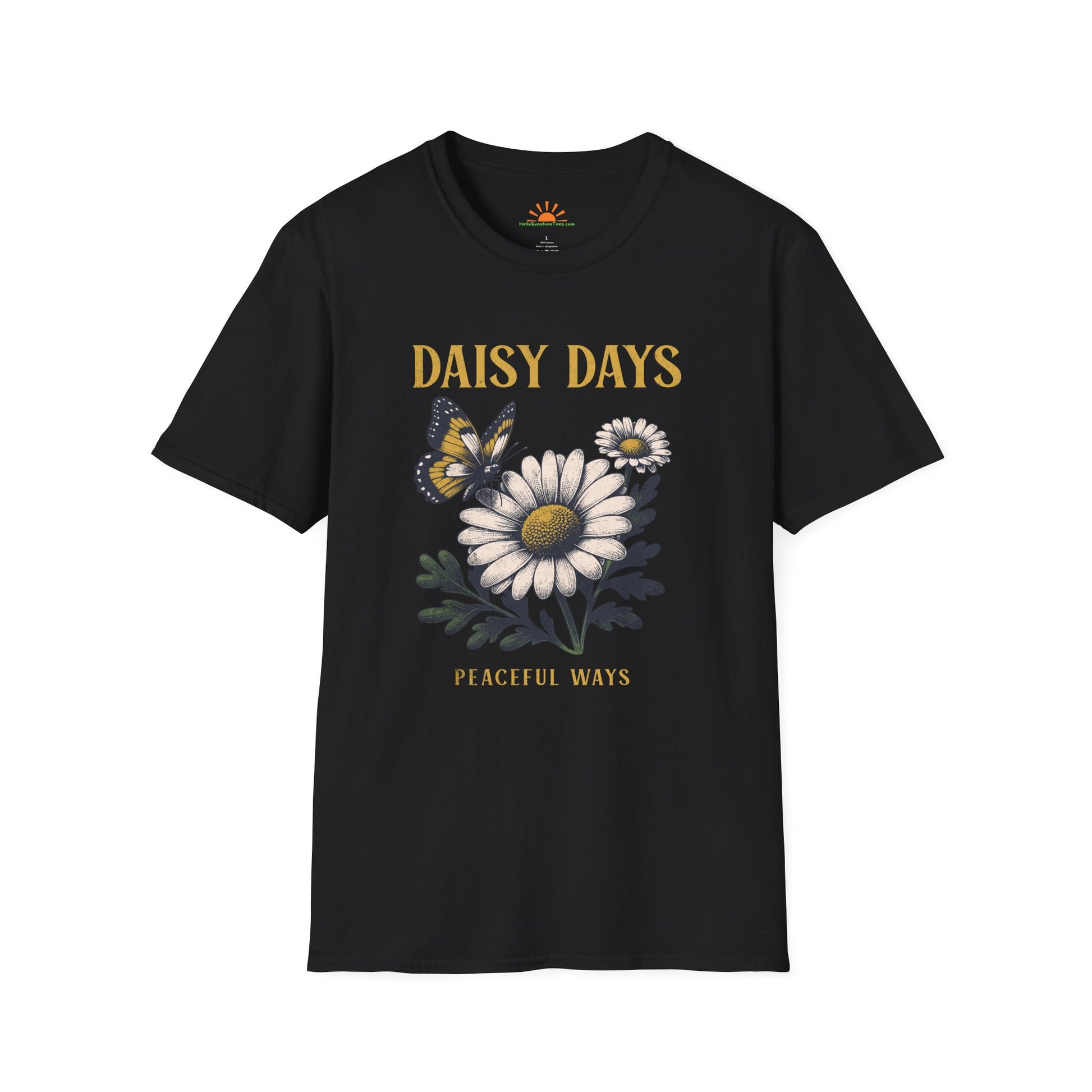 Daisy Days Peaceful Ways Shirt - Vintage Butterfly Graphic Tee – Grunge Texture - Hello Sunshine Tees