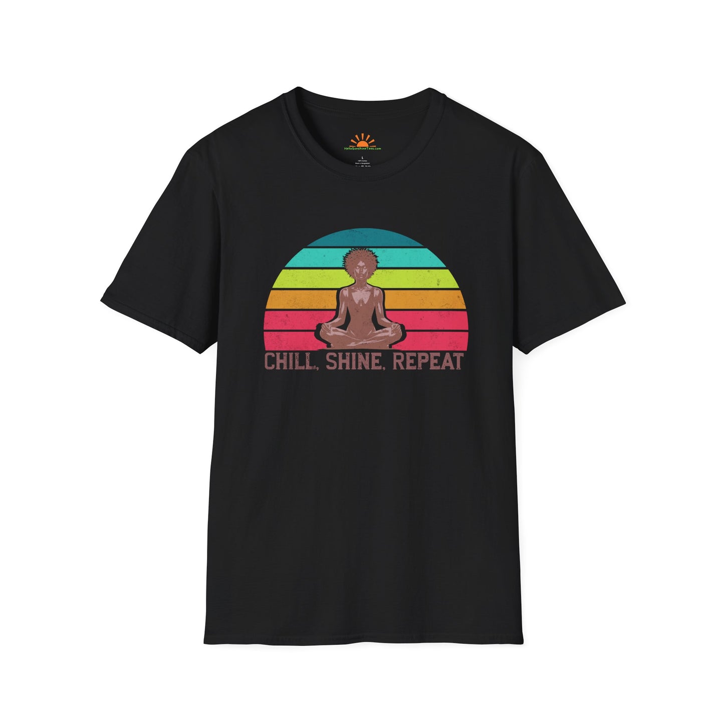 Vintage Meditation Shirt – Chill Shine Repeat Mindfulness Yoga Tee – Grunge Texture - Hello Sunshine Tees