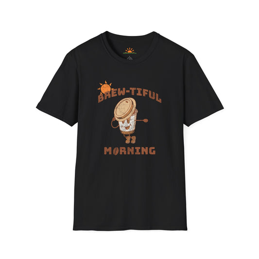 Brew-tiful Morning T-Shirt – Funny Coffee Lover Graphic Tee – Grunge Texture - Hello Sunshine Tees
