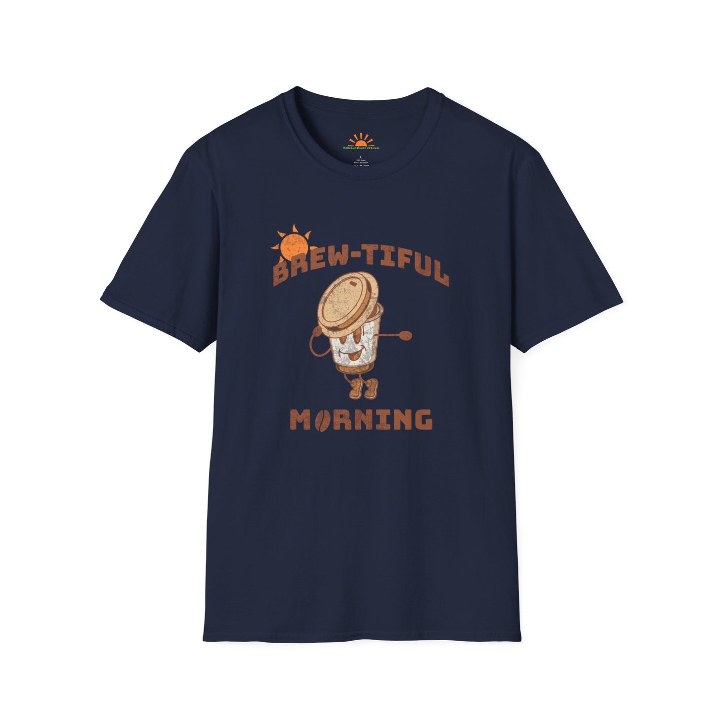 Brew-tiful Morning T-Shirt – Funny Coffee Lover Graphic Tee – Grunge Texture - Hello Sunshine Tees