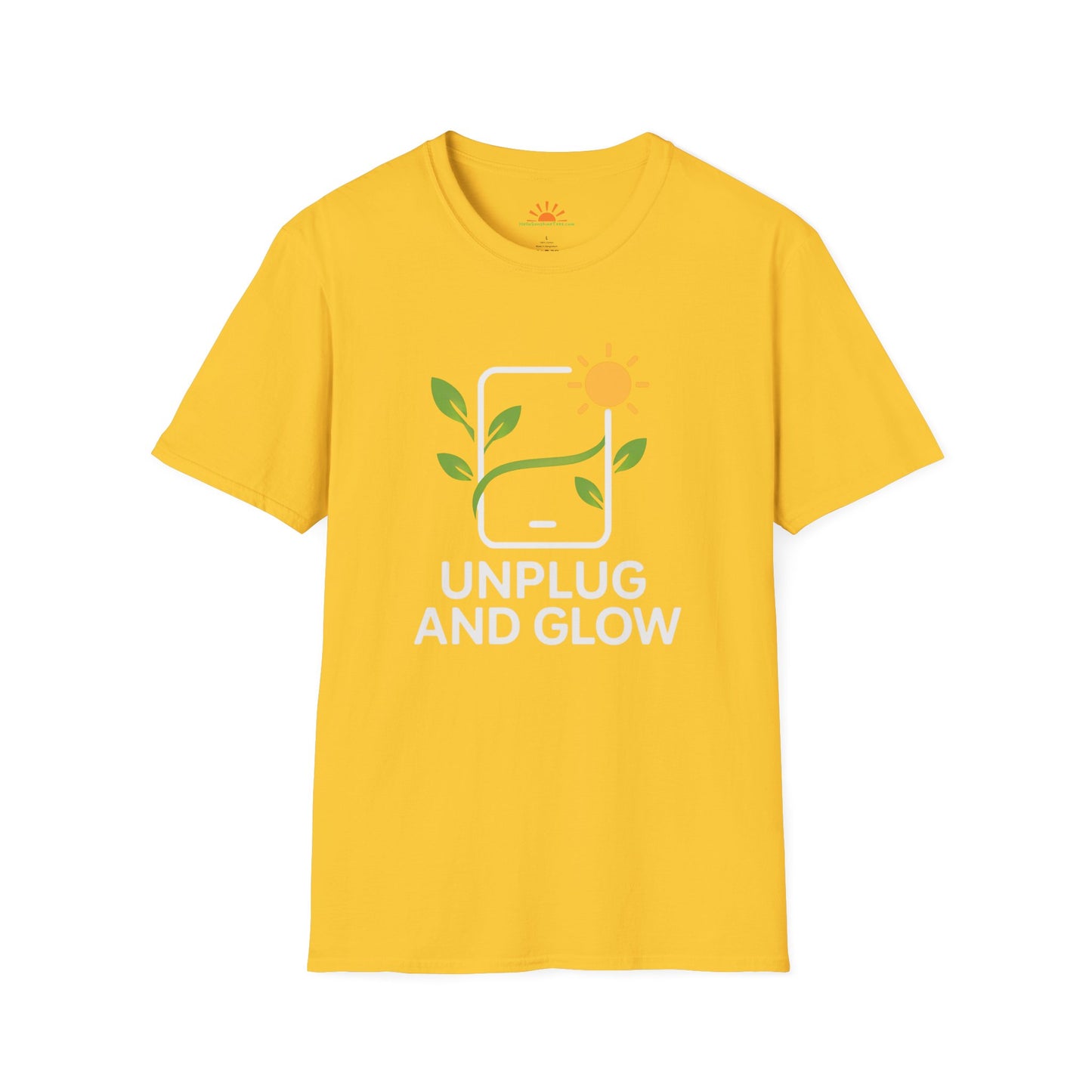 Unplug and Glow Tee – Wellness and Mindful Living Shirt - Hello Sunshine Tees