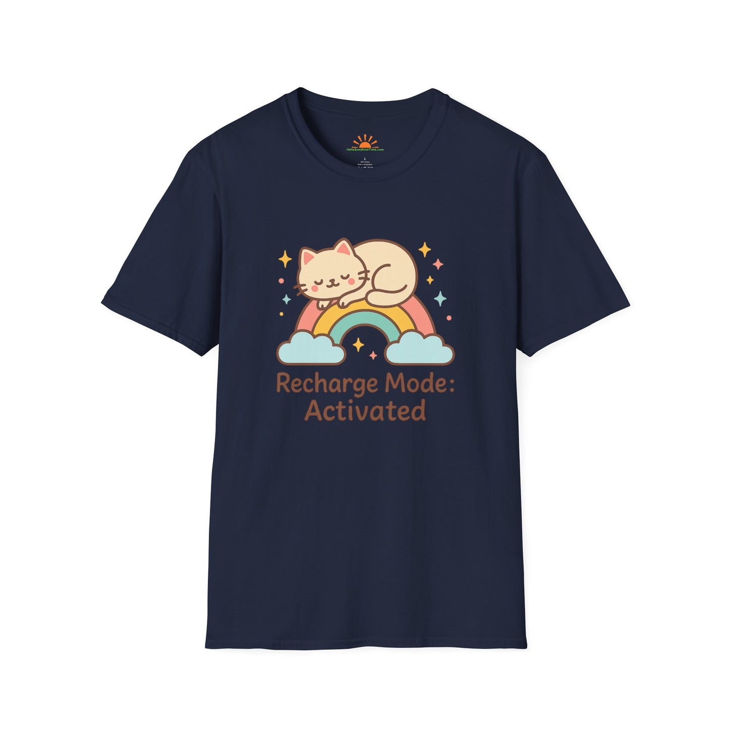 Cute Rainbow Cat Shirt – Chill and Recharge Graphic Tee - Hello Sunshine Tees