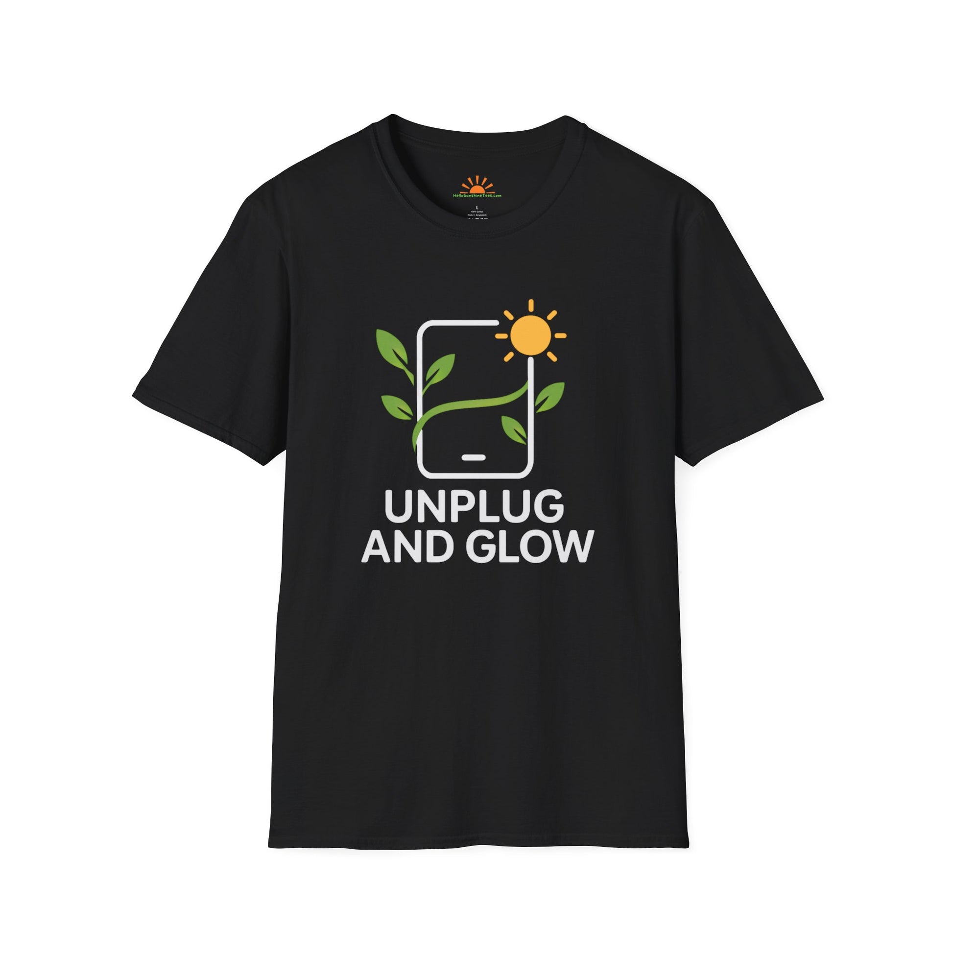 Unplug and Glow Tee – Wellness and Mindful Living Shirt - Hello Sunshine Tees