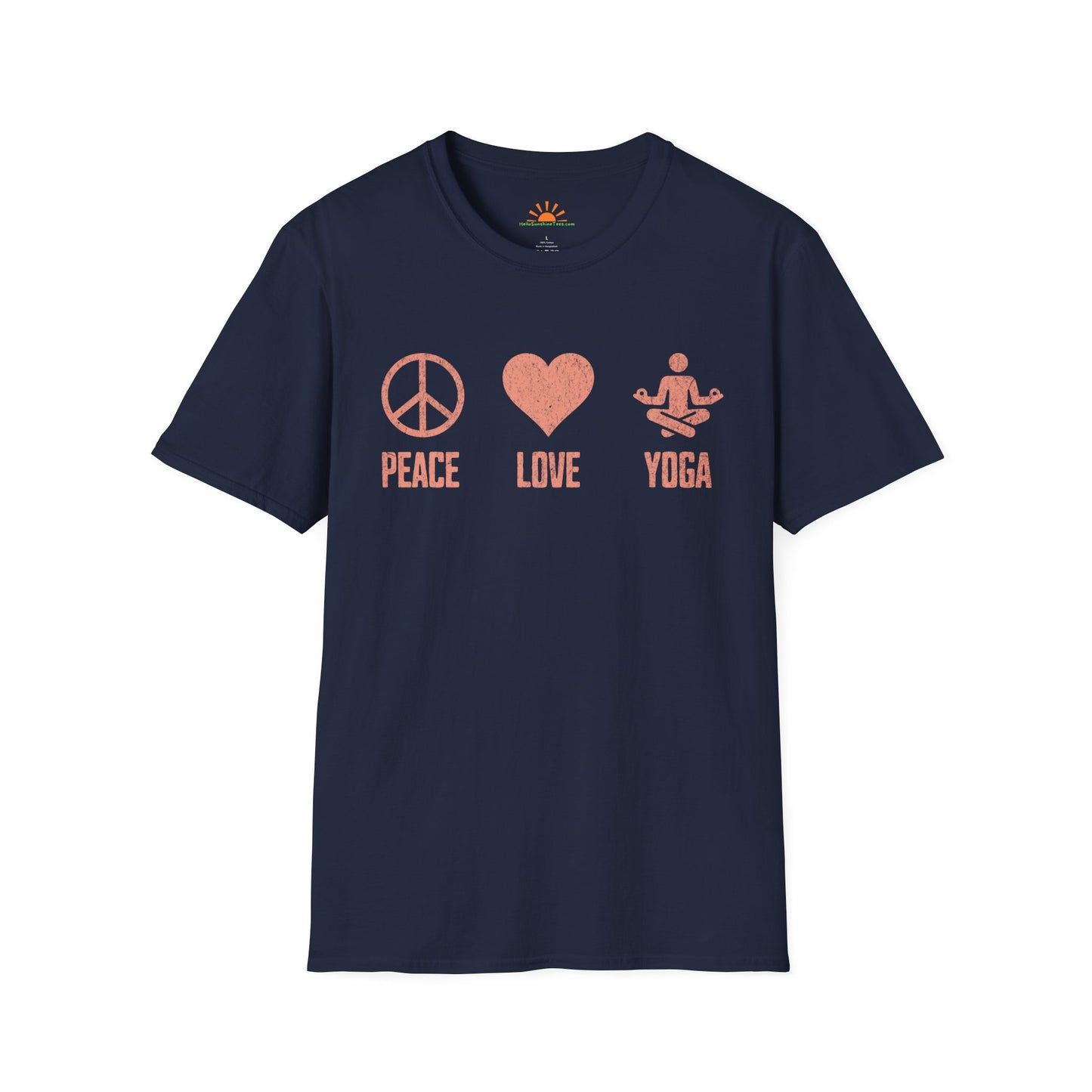 Peace Love Yoga Tee – Positive Vibes Workout Shirt – Grunge Texture - Hello Sunshine Tees
