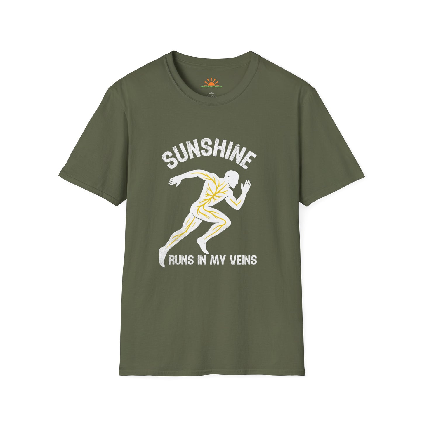 Sunshine Runs in My Veins Shirt – Retro Runner Graphic Tee – Grunge Texture - Hello Sunshine Tees