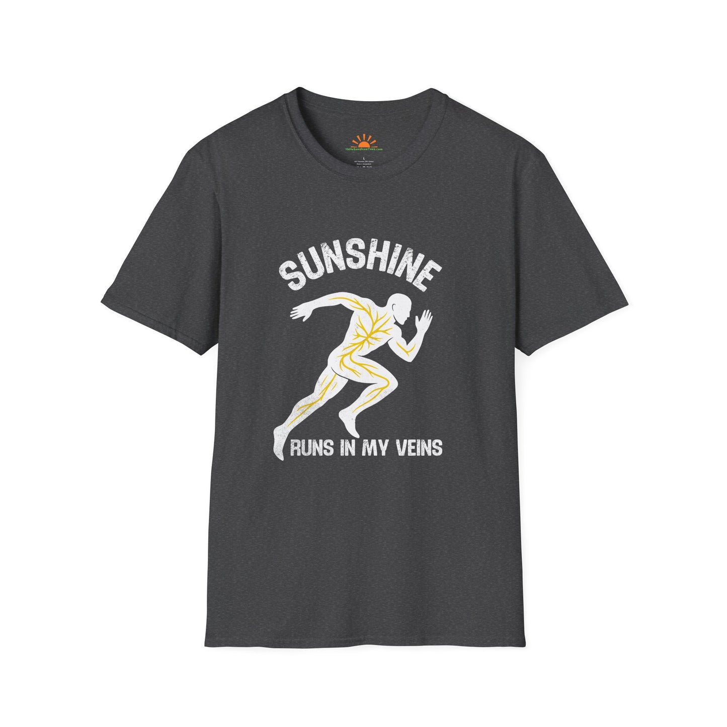 Sunshine Runs in My Veins Shirt – Retro Runner Graphic Tee – Grunge Texture - Hello Sunshine Tees