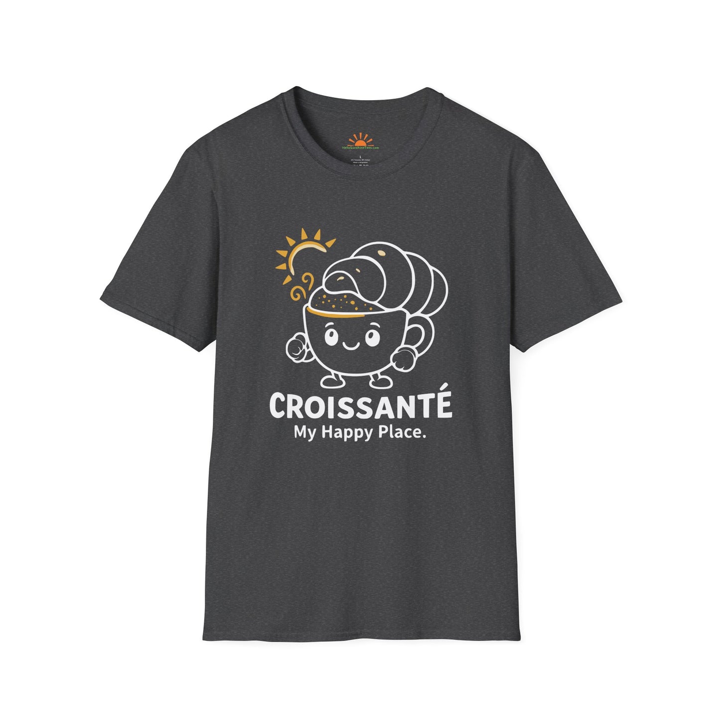 Croissant Coffee Shirt – Cute Breakfast Positivity Graphic Tee – Grunge Texture