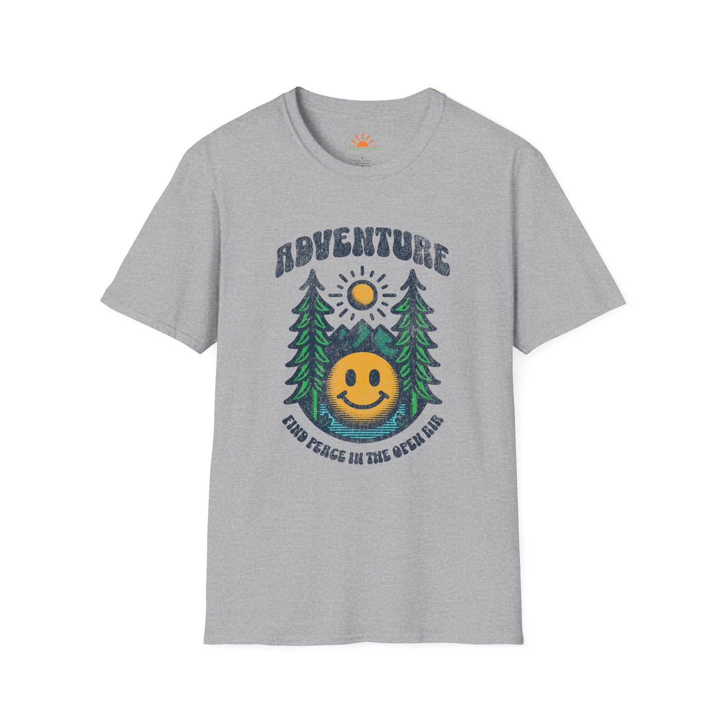 Adventure Smiley Face T-Shirt – Retro Nature Hiking Tee – Grunge Texture - Hello Sunshine Tees