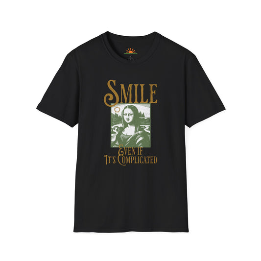 Smile Even If It’s Complicated | Funny Mona Lisa T-Shirt – Vintage Grunge Style - Hello Sunshine Tees