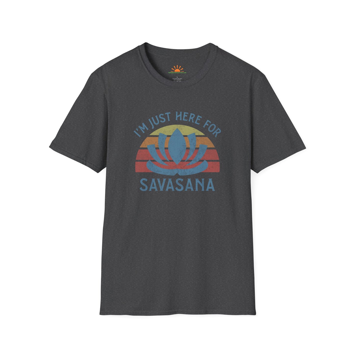 Just Here for Savasana - Retro Lotus Meditation Tee  – Grunge Texture - Hello Sunshine Tees