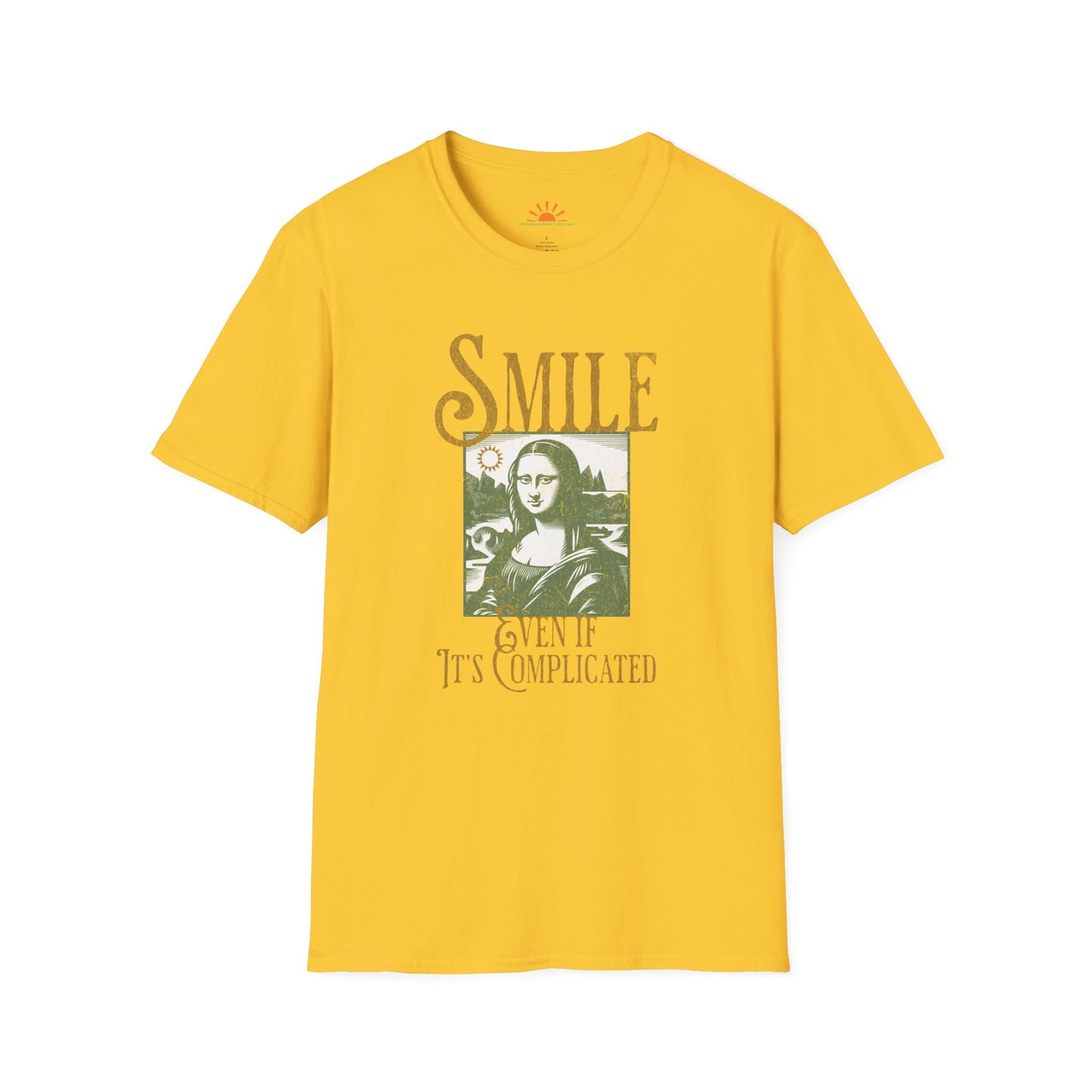 Smile Even If It’s Complicated | Funny Mona Lisa T-Shirt – Vintage Grunge Style - Hello Sunshine Tees