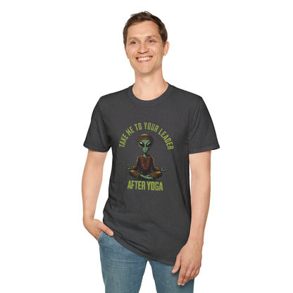 Yoga Alien Shirt – Take Me to Your Leader Funny Meditation Graphic Tee – Grunge Texture