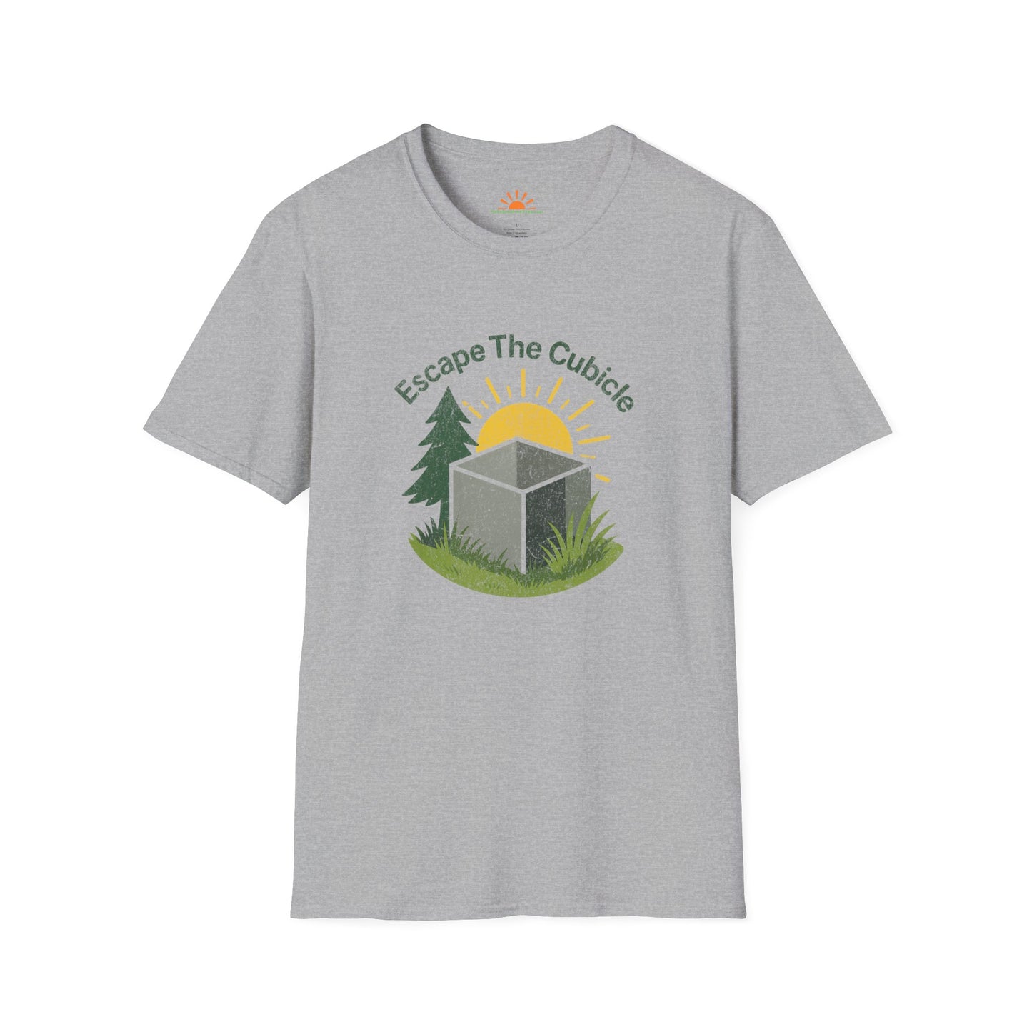 Escape the Cubicle Shirt – Outdoor Freedom Graphic Tee – Grunge Texture - Hello Sunshine Tees