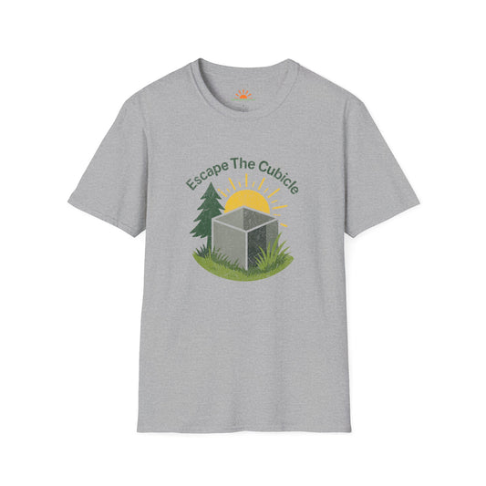 Escape the Cubicle Shirt – Outdoor Freedom Graphic Tee – Grunge Texture - Hello Sunshine Tees
