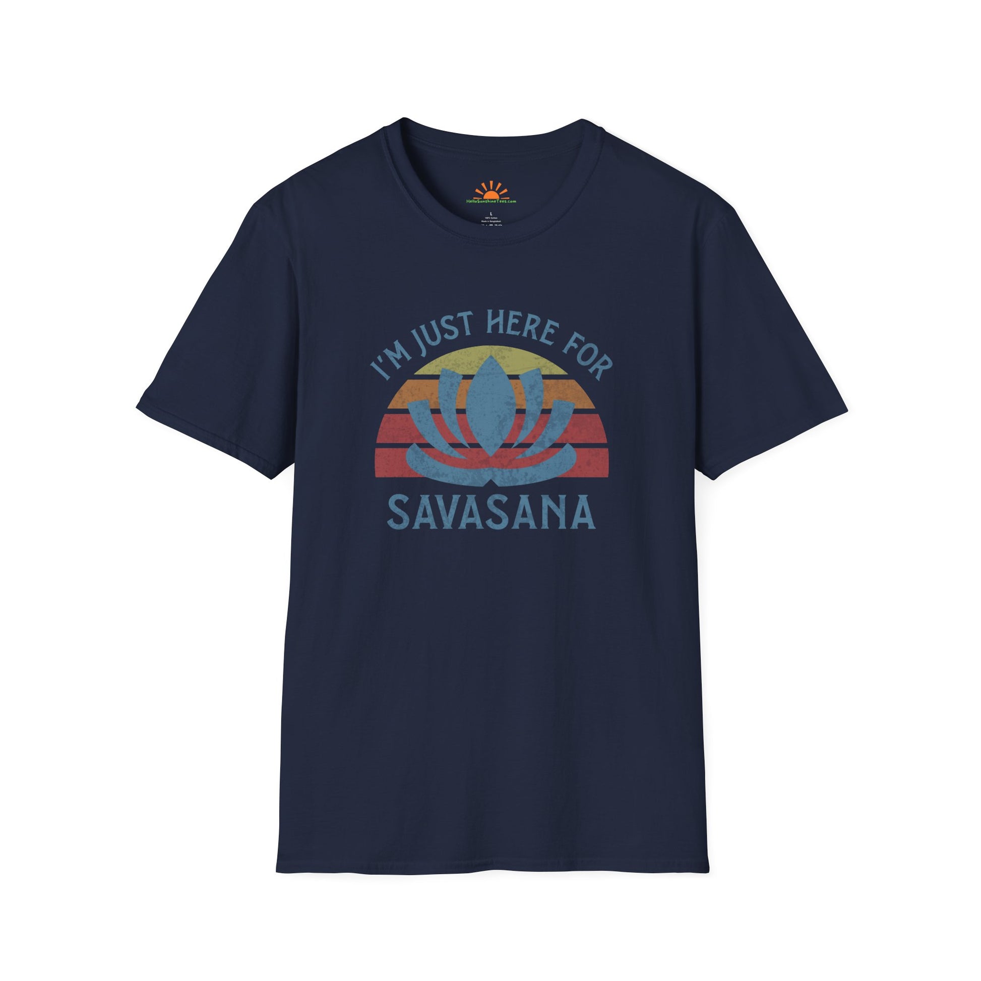 Just Here for Savasana - Retro Lotus Meditation Tee  – Grunge Texture - Hello Sunshine Tees