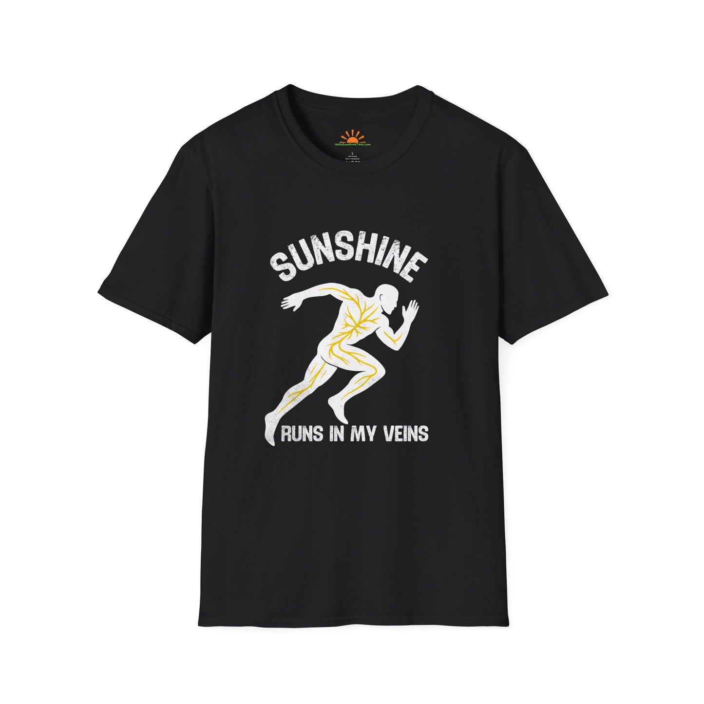 Sunshine Runs in My Veins Shirt – Retro Runner Graphic Tee – Grunge Texture - Hello Sunshine Tees
