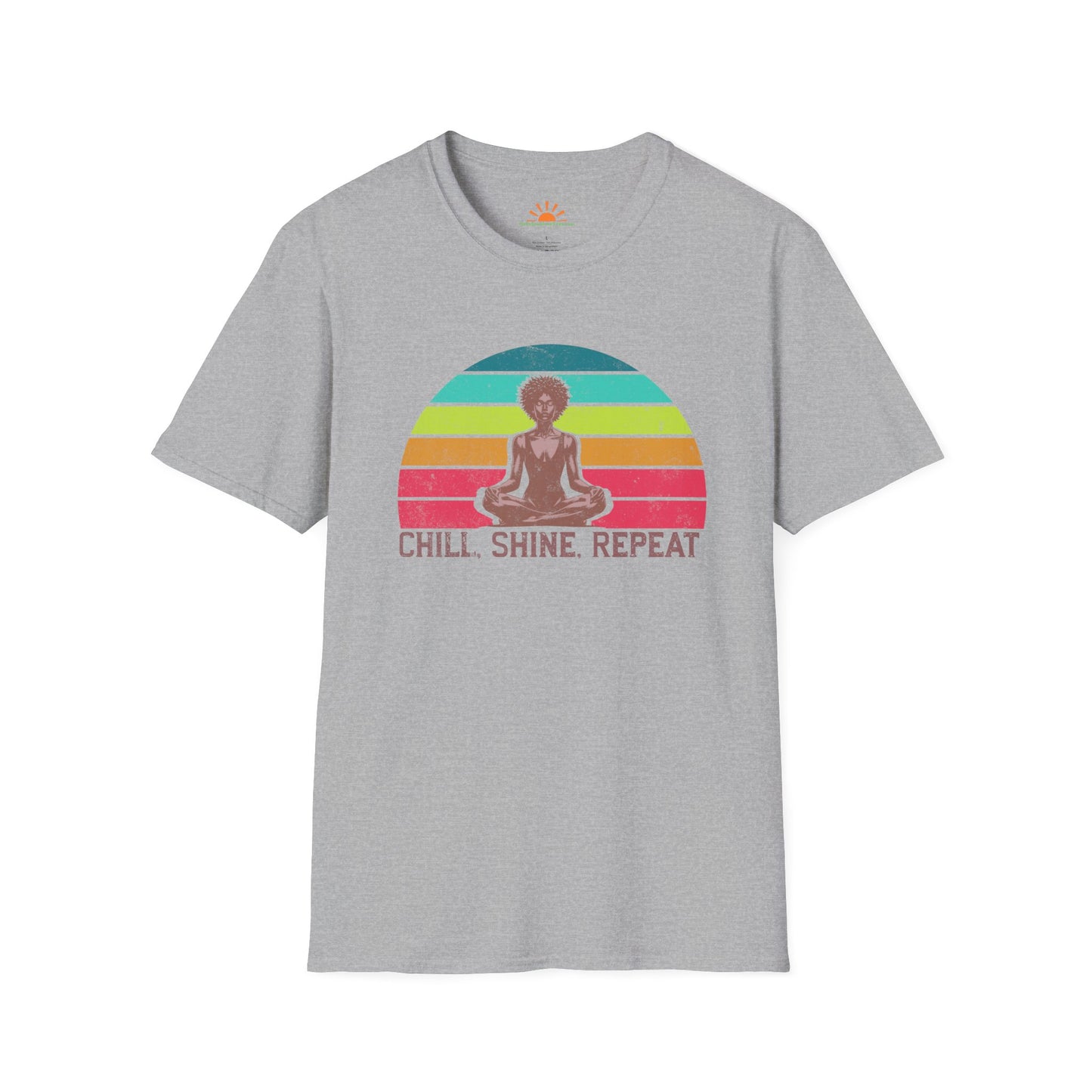 Vintage Meditation Shirt – Chill Shine Repeat Mindfulness Yoga Tee – Grunge Texture - Hello Sunshine Tees