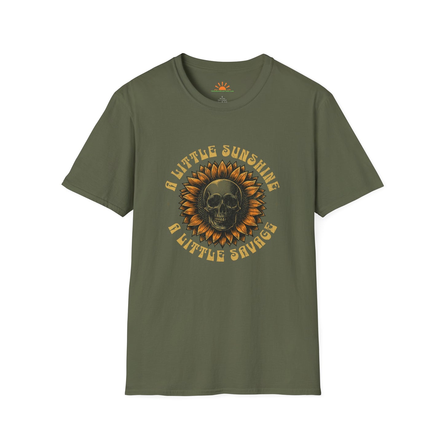 Sunflower and Skull T-Shirt – Funny Savage Positivity Graphic Tee – Grunge Texture - Hello Sunshine Tees