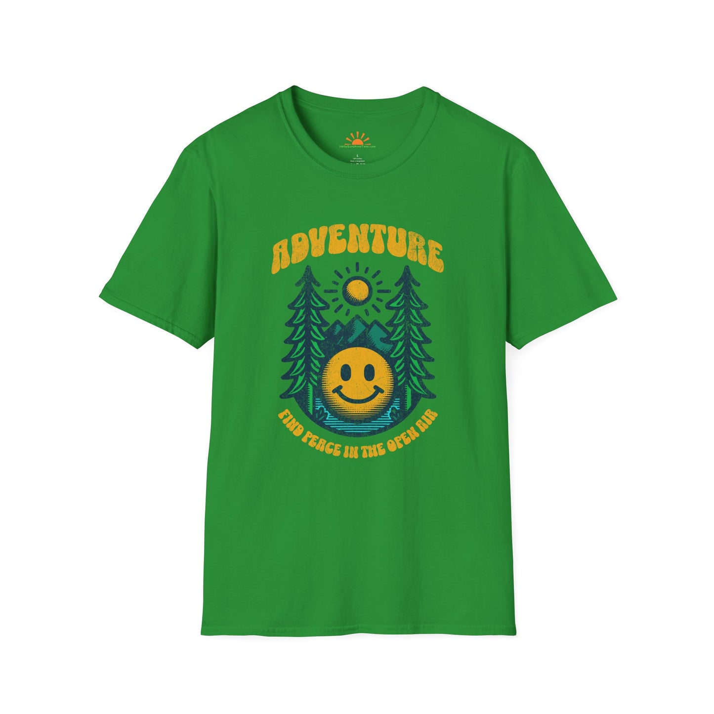 Adventure Smiley Face T-Shirt – Retro Nature Hiking Tee – Grunge Texture - Hello Sunshine Tees
