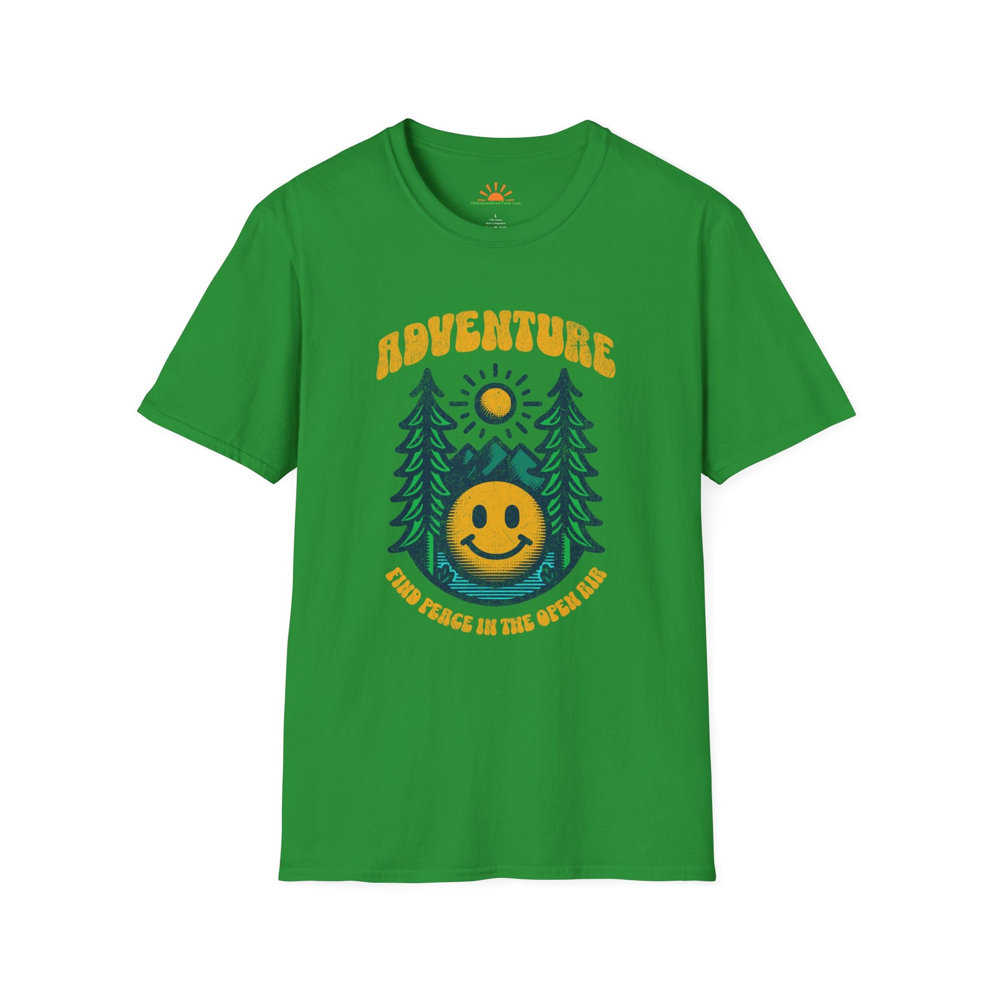 Adventure Smiley Face T-Shirt – Retro Nature Hiking Tee – Grunge Texture - Hello Sunshine Tees