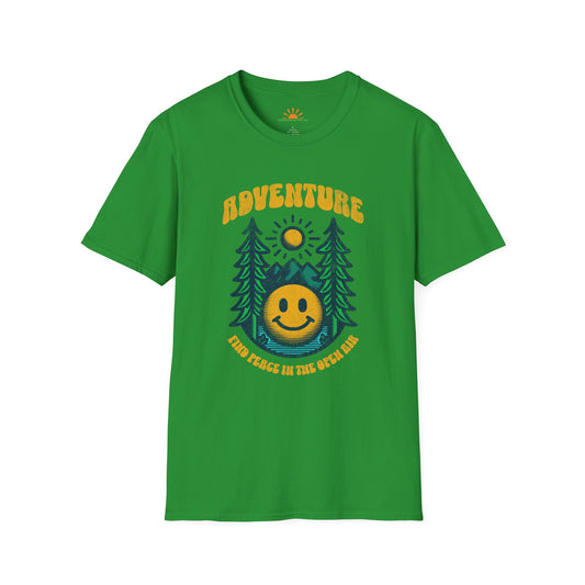 Adventure Smiley Face T-Shirt – Retro Nature Hiking Tee – Grunge Texture - Hello Sunshine Tees