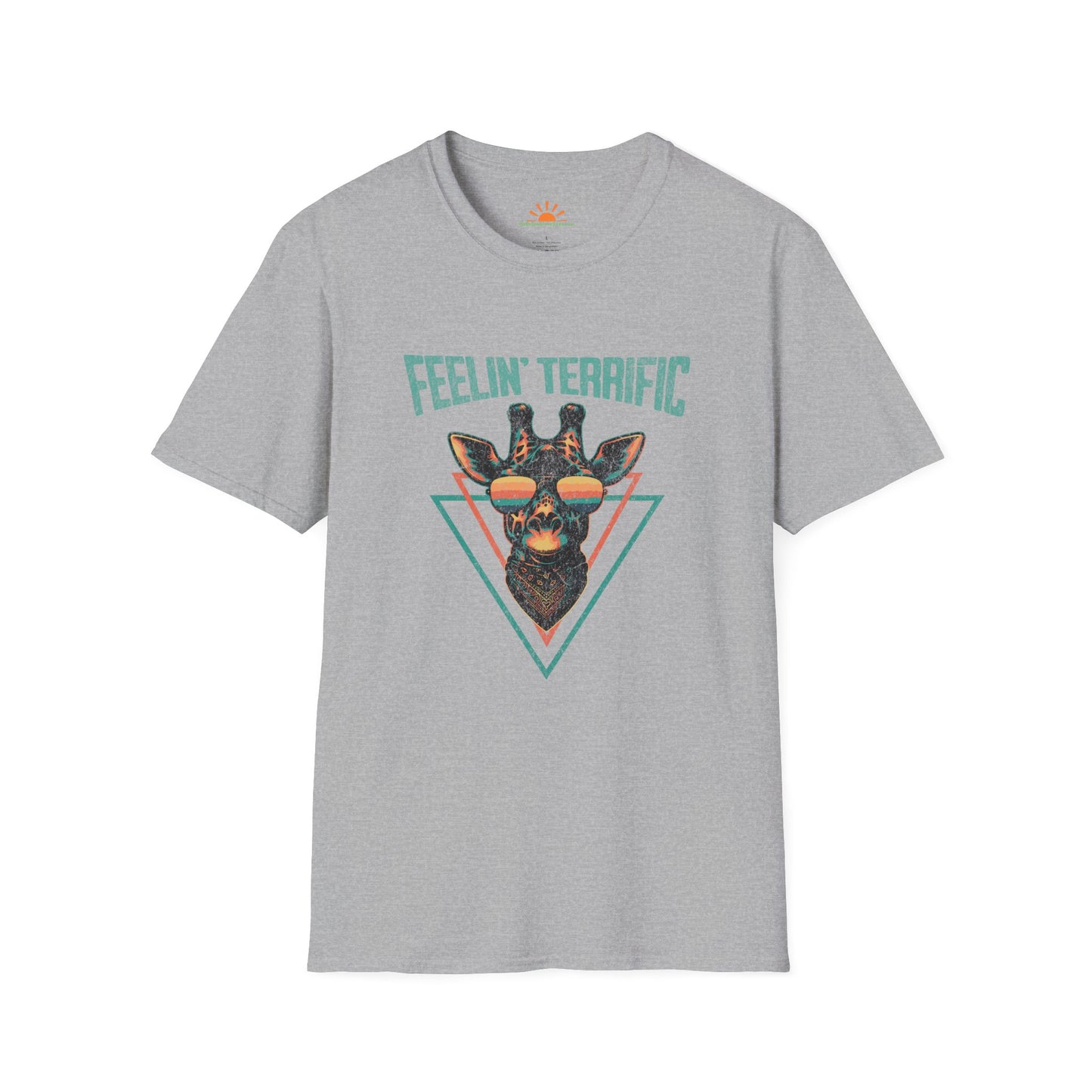 Funny Giraffe T-Shirt – Feelin’ Terrific Retro Positivity Tee – Grunge Texture - Hello Sunshine Tees