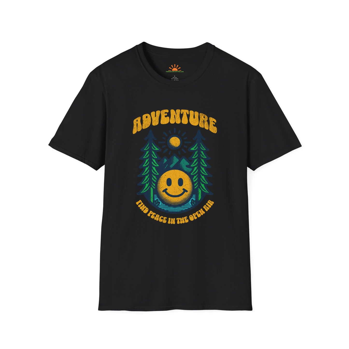 Adventure Smiley Face T-Shirt – Retro Nature Hiking Tee – Grunge Texture - Hello Sunshine Tees