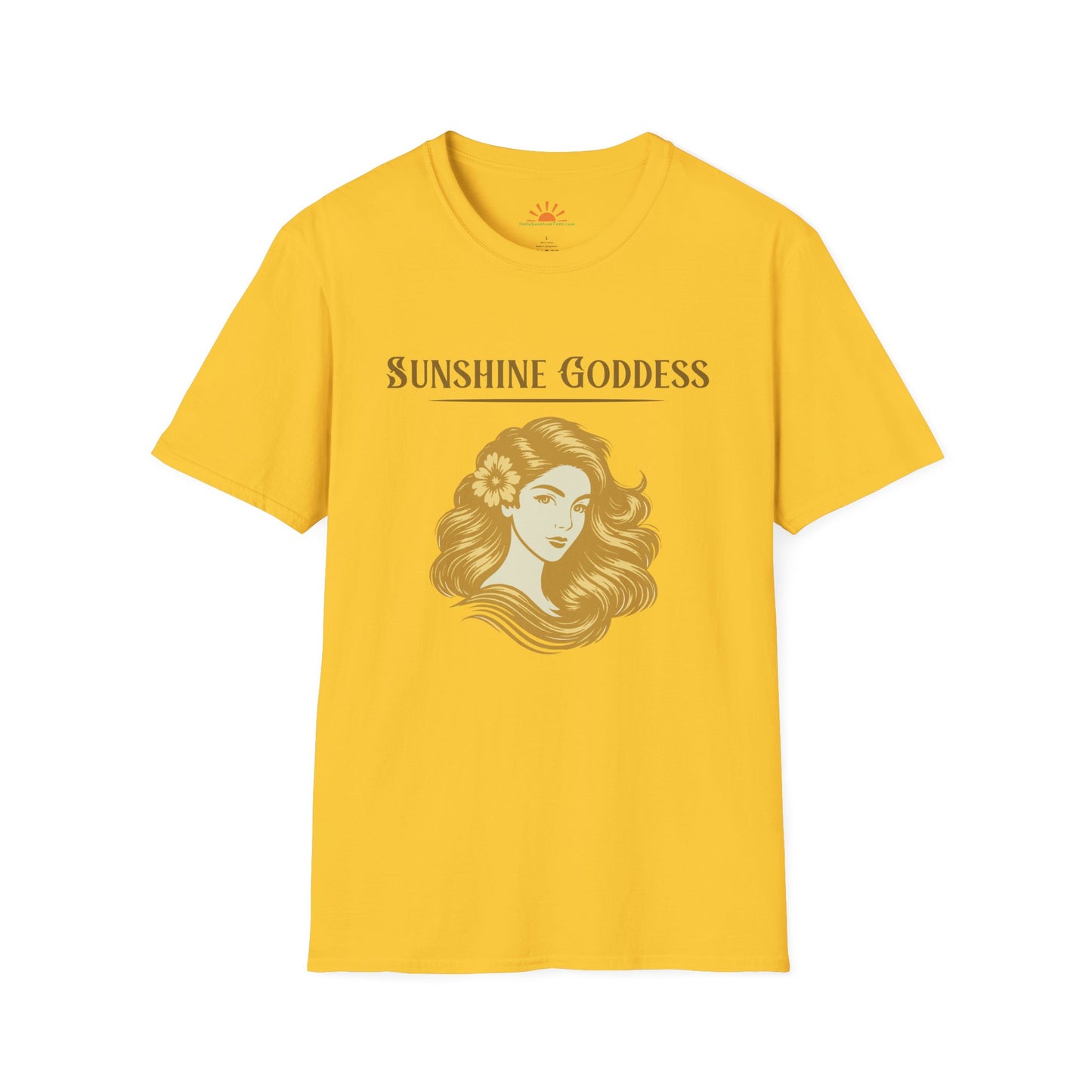 Goddess of Sunshine T-Shirt – Retro Golden Woman Sun Design - Hello Sunshine Tees