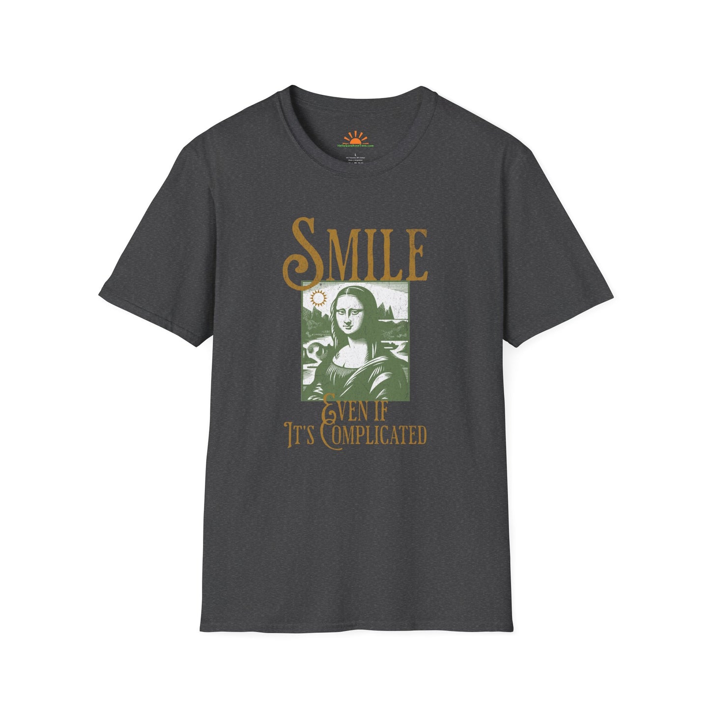 Smile Even If It’s Complicated | Funny Mona Lisa T-Shirt – Vintage Grunge Style - Hello Sunshine Tees